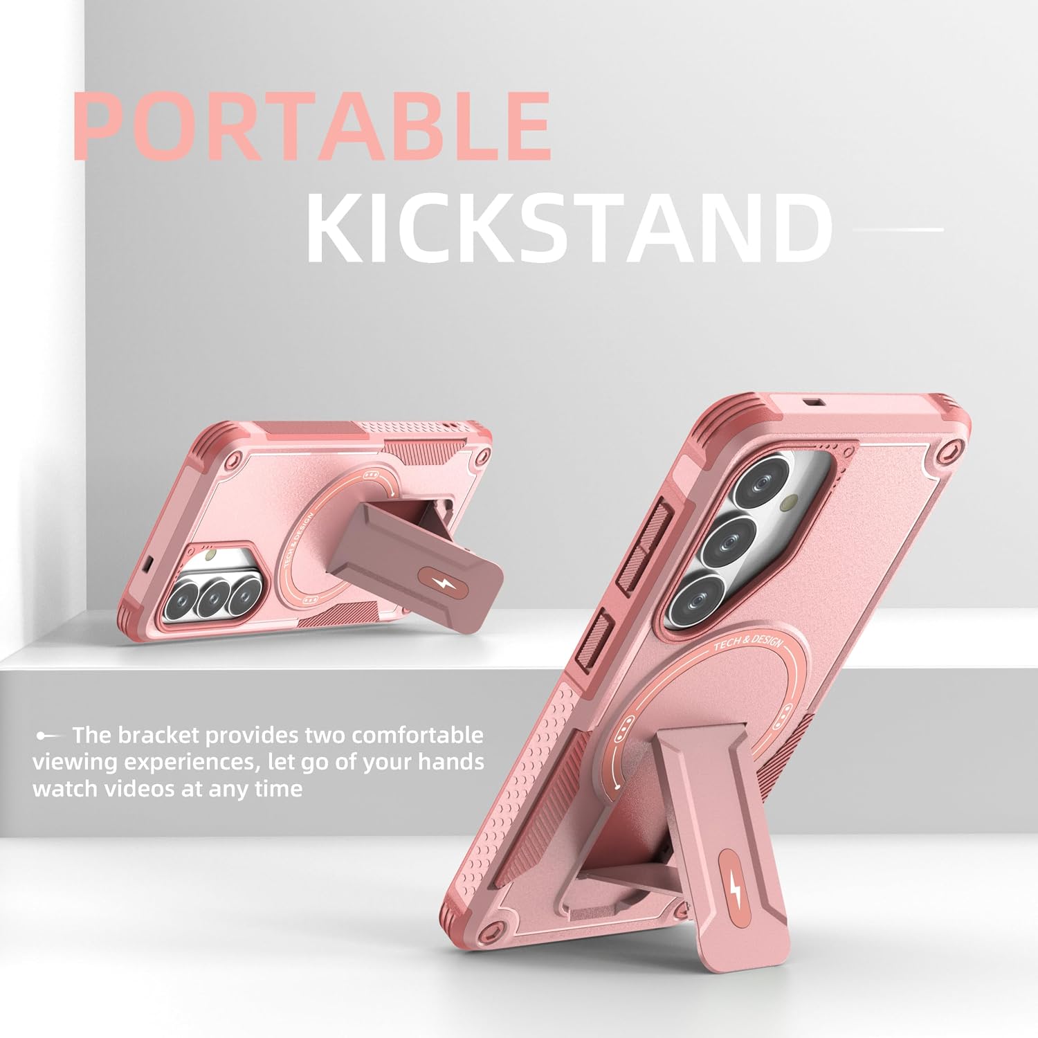 for Samsung Galaxy S26 case,Compatible with MagSafe,with 2 Pcs Fingerprint Unlock Glass Screen Protector,Magnetic Phone Case,Built in Invisible Stand,Shockproof Protective Phone Cover(Pink) image 3
