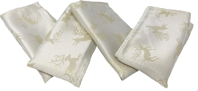 Celebration Deer Cream/Gold Metallic Effect Christmas Pack Of 4 Napkins (17x17in-43x43cm Approx)