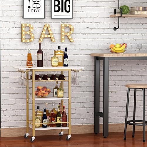 Miniatura 5 de LAATOOREE Carrito de bar, carrito de servicio de bar en casa, carrito móvil de bebidas de 3 niveles, carrito de cocina rodante con soporte para vino