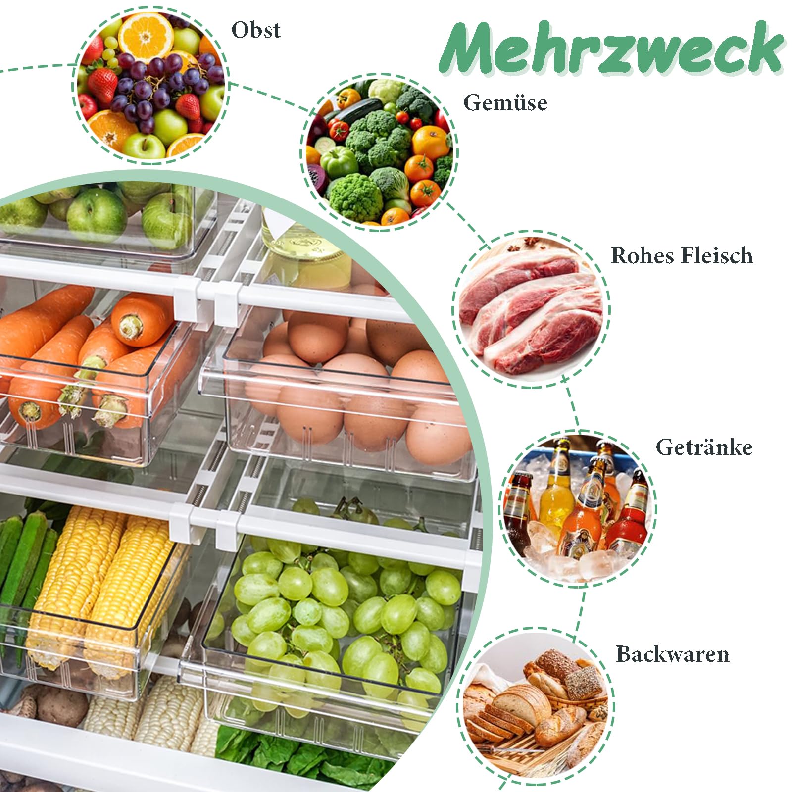Kühlschrank Organizer, 30,5 x 20 x 8,5 cm, 1 Stück Eierbehälter für Kühlschrank, Ausziehbare Eierschublade, Eierablage, Eierhalter Kühlschranks mit Griff, für Kühlschrankregale, Gefrierschrank, Küche