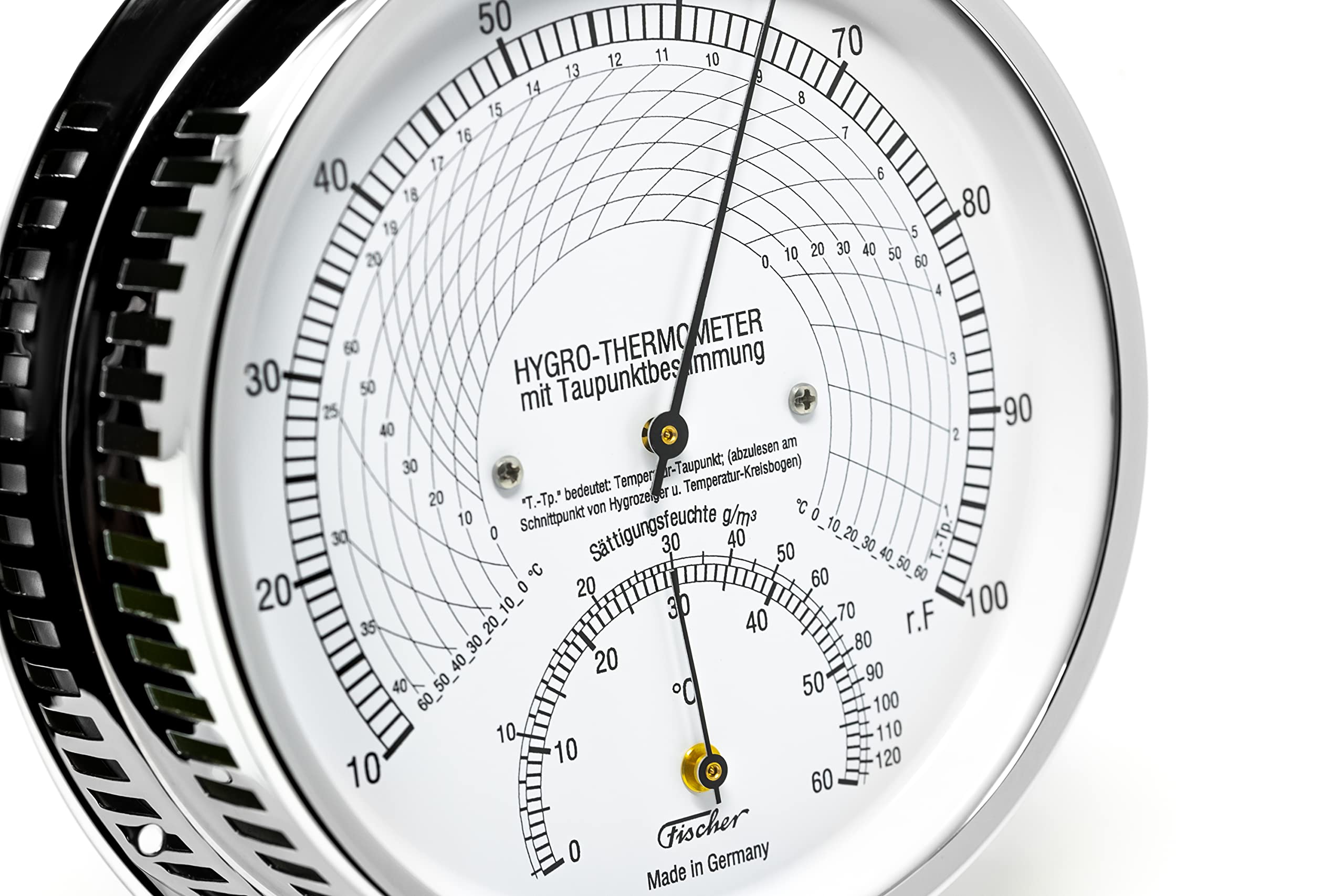 Fischer 5028-47 – Medidor climático con punto de rocío – Higrómetro de 155 mm y termómetro bimetálico – Fabricado en Alemania