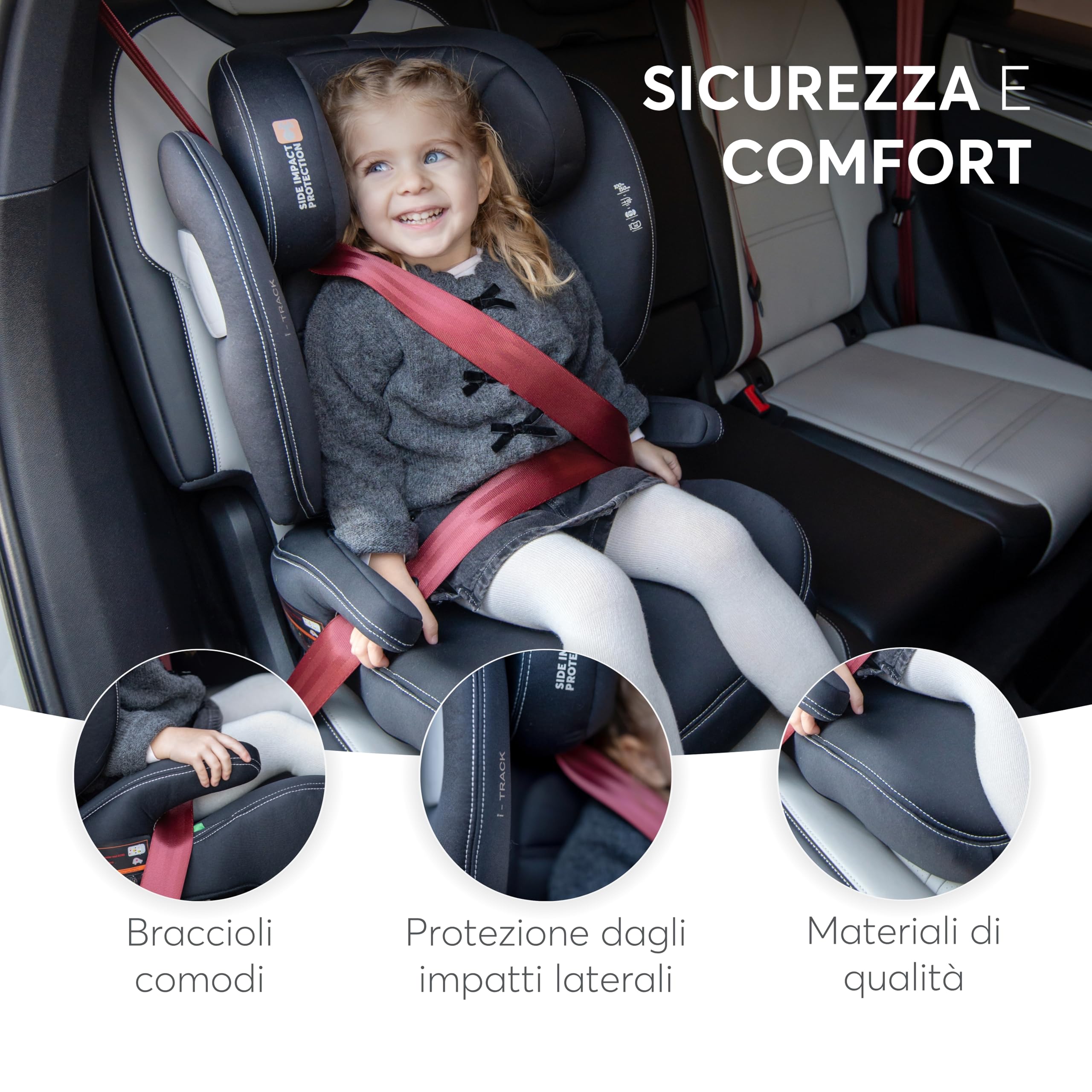 KikkaBoo Seggiolino Auto 15-36 kg ISOFIX i-TRACK, Gruppo 2-3 da 3.5 a 12 Anni, i-Size, Protezione Laterale SPS, Poggiatesta Regolabile 12 Posizioni, Nero