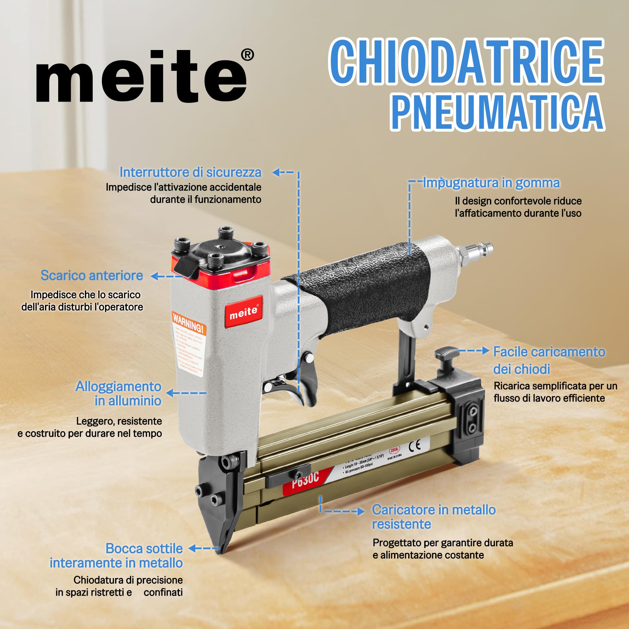 meite P630C 23GA, lunghezza 3/8" a micro pin da 1-3/16"
