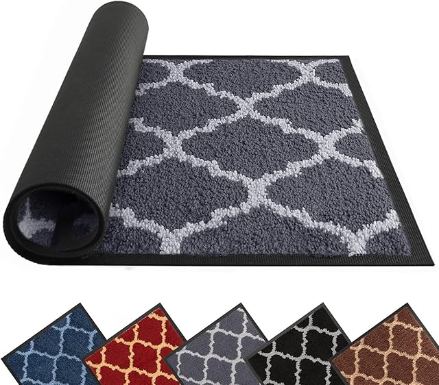 Mibao Door Mat Indoor 40 X 60 Cm, Grey Mat, Washable Barrier Mat, Super Absorbent Front Door Mat Carpet, Non Slip Rubber Backing Doormat, Heavy Duty Entrance Rug Dirt Trapper