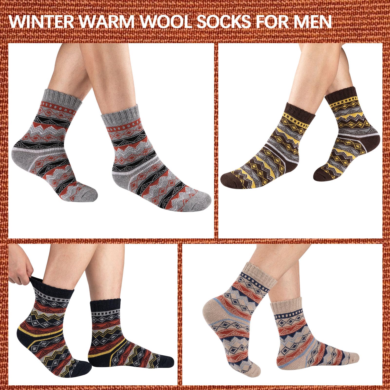 COOVAN Calcetines de lana para hombre, cálidos, de invierno, térmicos, gruesos, para clima frío, calcetines cómodos