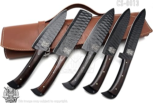 Miniatura 2 de SHINY CRAFTS Juego de cuchillos de cocina forjados hechos a mano con mango de madera Wangi y hoja de acero de Damasco, cuchillos de chef con rollo