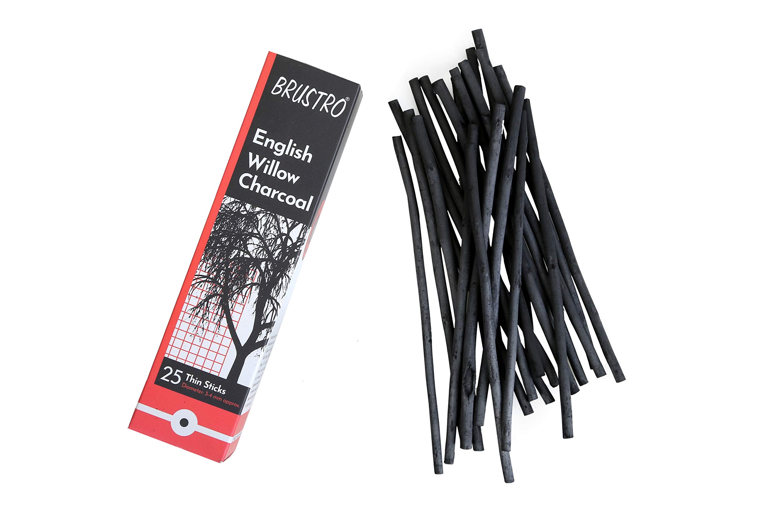 Brustro English Willow Charcoal Thin 25 Sticks | Ideal for Portrait Art, Sketching, Shading, Blending, Drawing, Craft, Drawing. 1