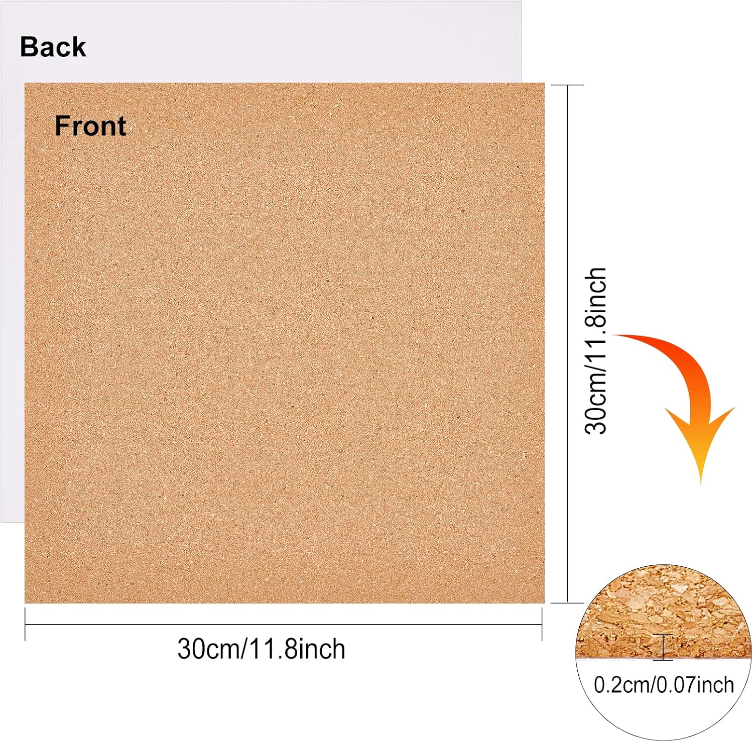 BENECREAT 8 Pack Self-Adhesive Cork Sheets 2mm Cork Tiles Cork Mat 12x12 Inch with Adhesive Back for Coaster, Wall Decoration, Party and DIY Crafts