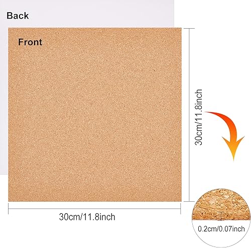Miniatura 2 de BENECREAT Paquete de 8 hojas de corcho autoadhesivas de 0.079 in, azulejos de corcho de 12 x 12 pulgadas con parte trasera adhesiva para posavasos,