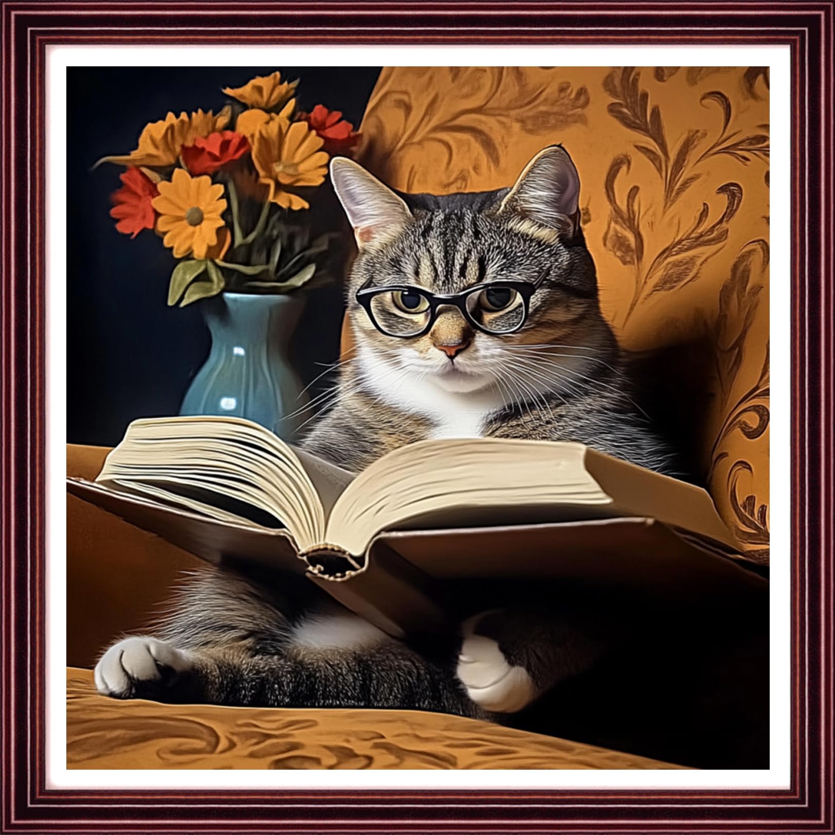 Redxing Stamped Cross Stitch Kits Full Range of Embroidery Starter Kits- Needlepoint Counted Cross Stitch Kits for Beginner Adults 11CT Printed Embroidery Kit-Cat Reading 18x18 inch