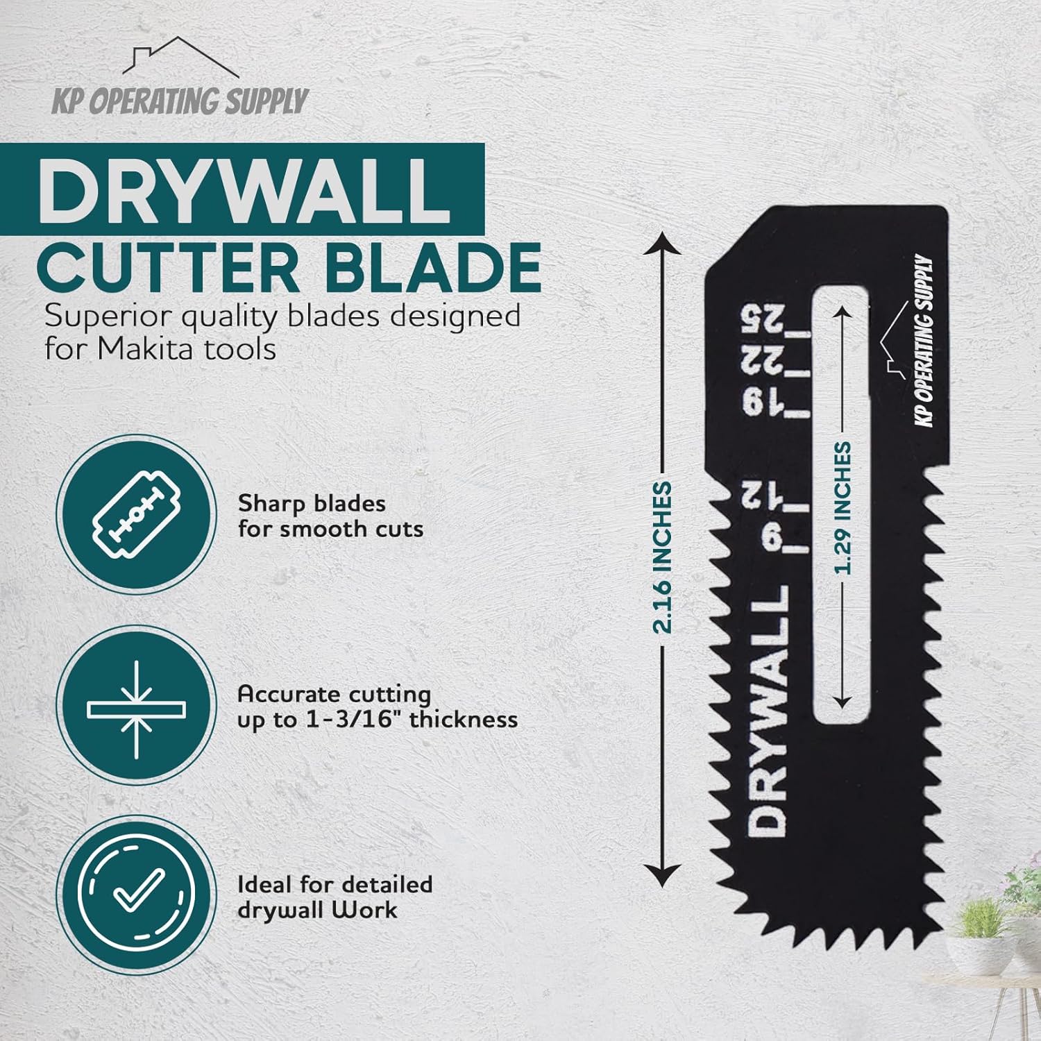 10 Pack Drywall Cutter Saw Blades for Drywall Saw - High Carbon Steel Cordless Cut Out Saw Blades - Cuts Drywall up to 1-3/16" Thick - by KP Operating Supply