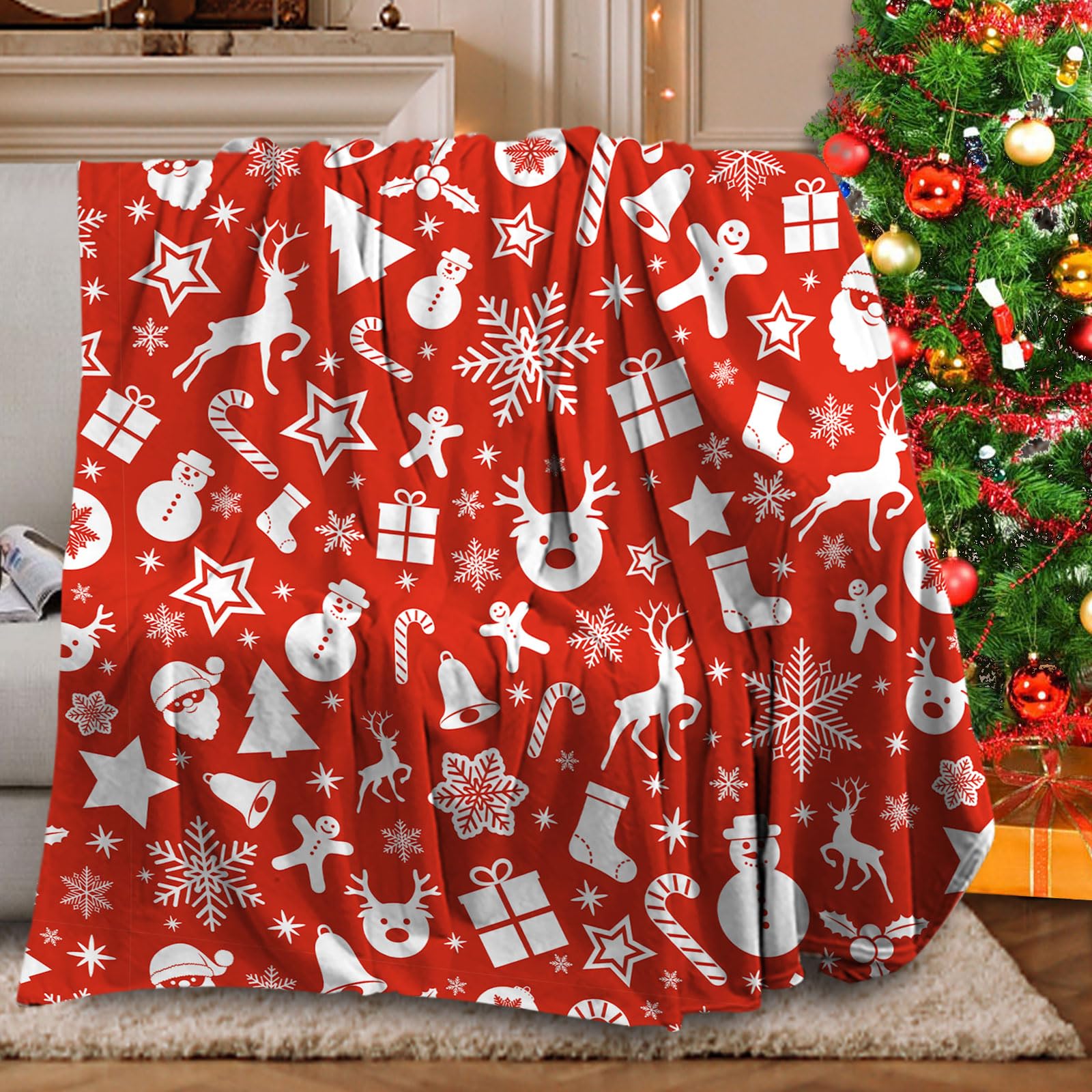 Manta Navidad, Mantas navideña Sofa, Manta de Navidades Suave y cálida para Invierno,para sofá, Cama, Oficina y Viajes al Aire Libre(E,130x150cm)
