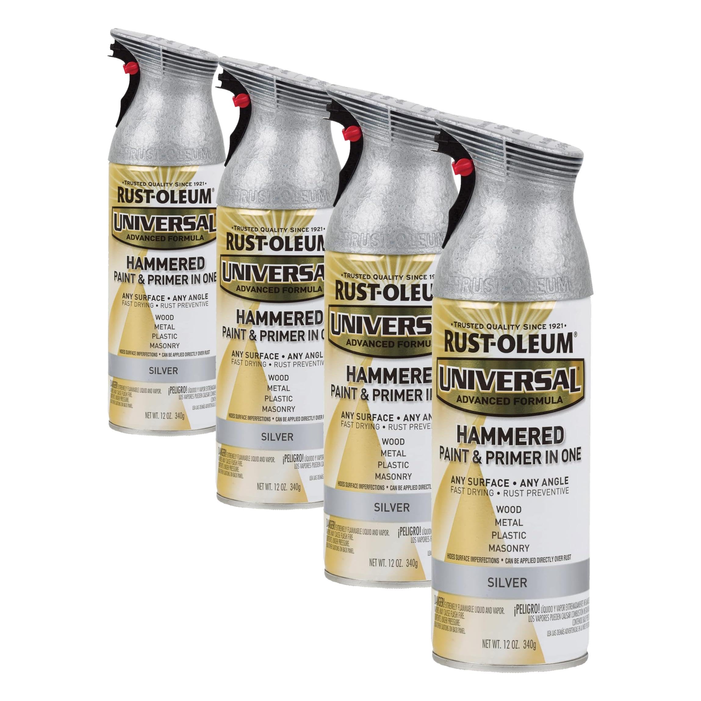 Rust-Oleum 245219 Universal All Surface Hammered Spray Paint, 12 oz, Silver (Pack of 4)
