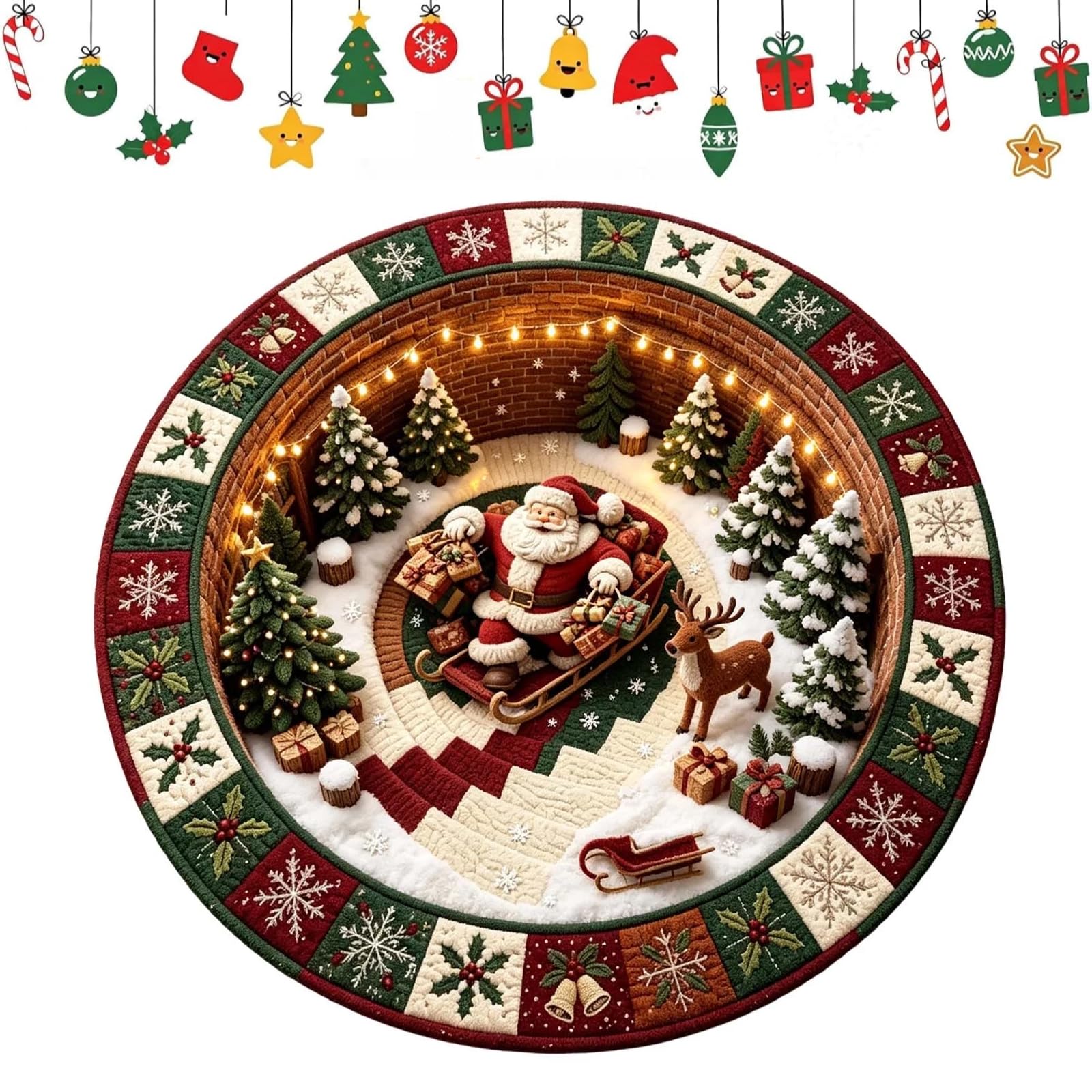 3D Christmas Rugs Optical Illusion Mat Round Santa Non‑slip Area Rug 2027