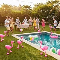 Vista 7 de Yaomiao 24 decoraciones inflables de flamenco rosa, 22 pulgadas, para fiesta de piscina, patio, césped, accesorios para playa, eventos