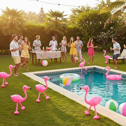 Miniatura 7 de Yaomiao 24 decoraciones inflables de flamenco rosa, 22 pulgadas, para fiesta de piscina, patio, césped, accesorios para playa, eventos