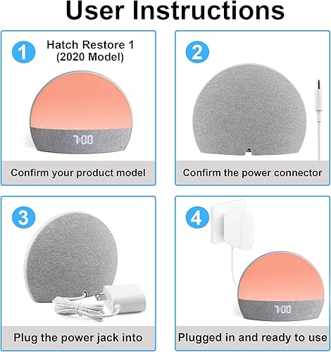 Miniatura 4 de LEFXMOPHY Cable de alimentación para Hatch Restore 1 (modelo 2020) Reemplazo estilo barril 12V cargador blanco adaptador de alimentación de CA de 5