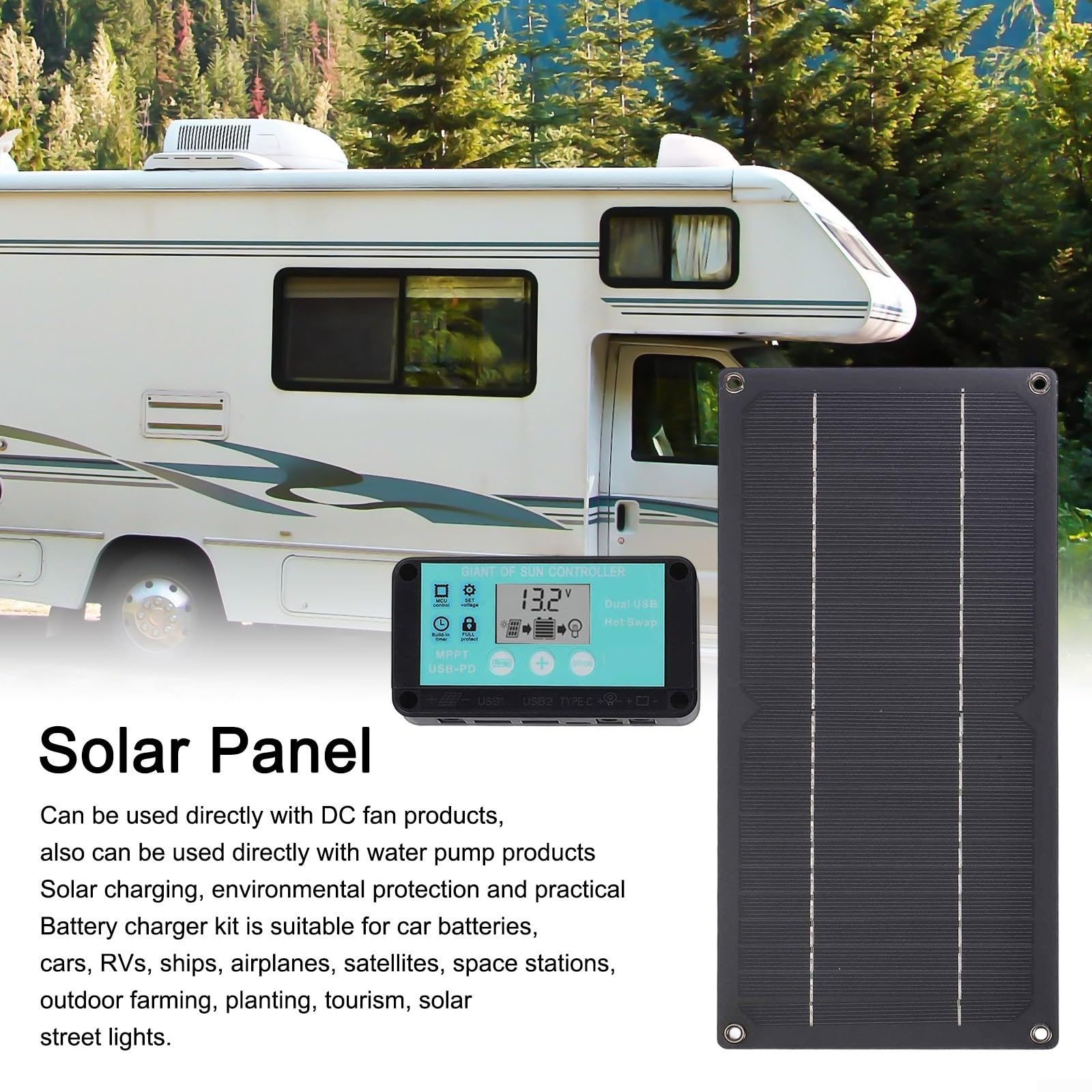 Kit de panneau solaire 600 W avec contrôleur de charge 100 A, réseau monocristallin en silicone pour système d'alimentation solaire hors réseau, générateur solaire de camping, chargeur de batterie