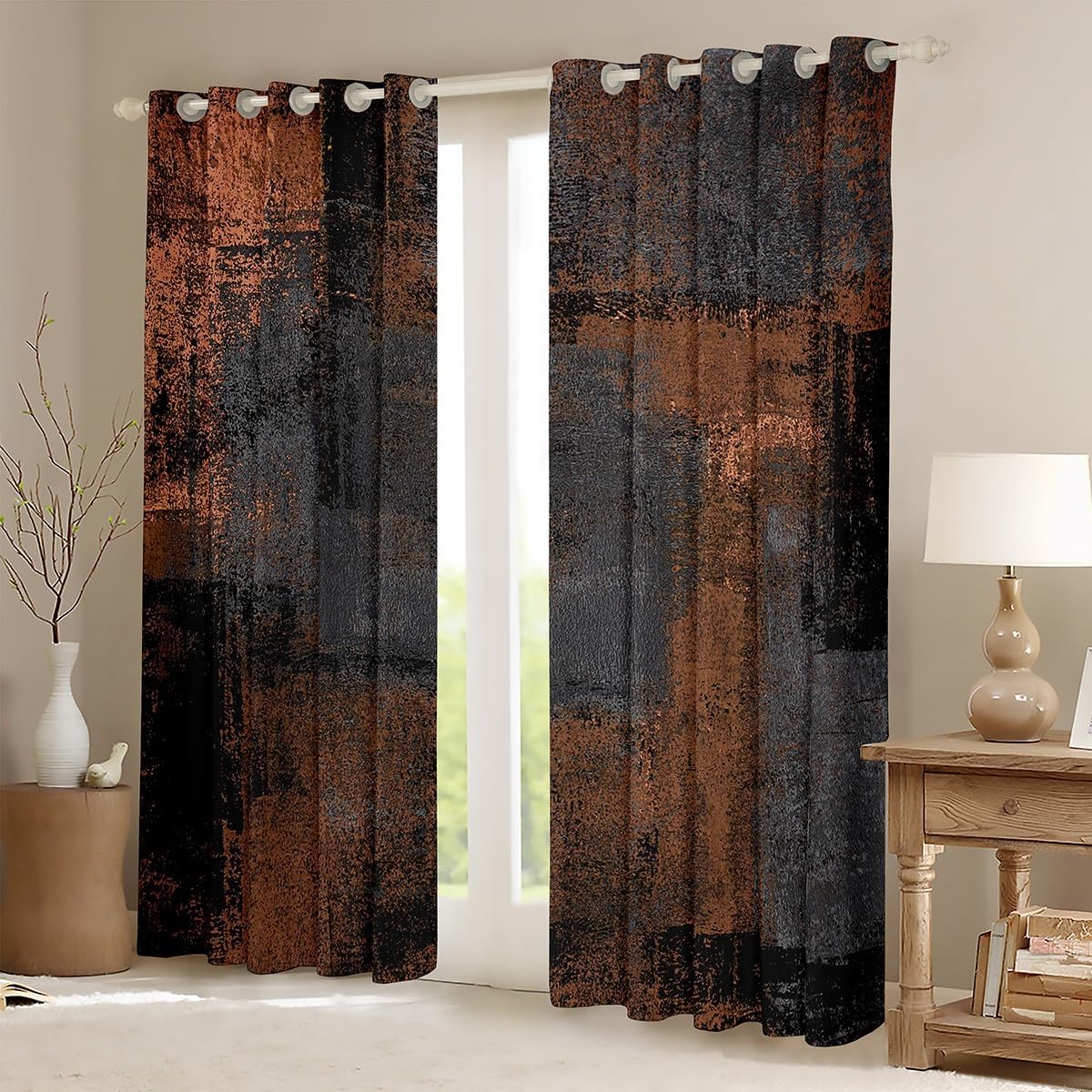 Black Brown And Grey Blackout Curtains For Adults 42"Wx84"L,Grunge Watercolor Ombre Curtains & Drapes Retro Abstract Hippie Graffiti Window Curtains Oil Painting Curtains 2 Panels Bedroom Decor