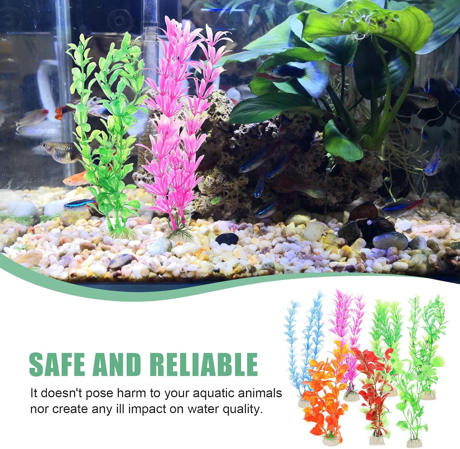 Toyvian 7pcs Artificial Aquarium Plants Water Grass Decor Set Fish Tank Plastic Aquatic Plant Ornaments for Freshwater Aquarium Decoration
