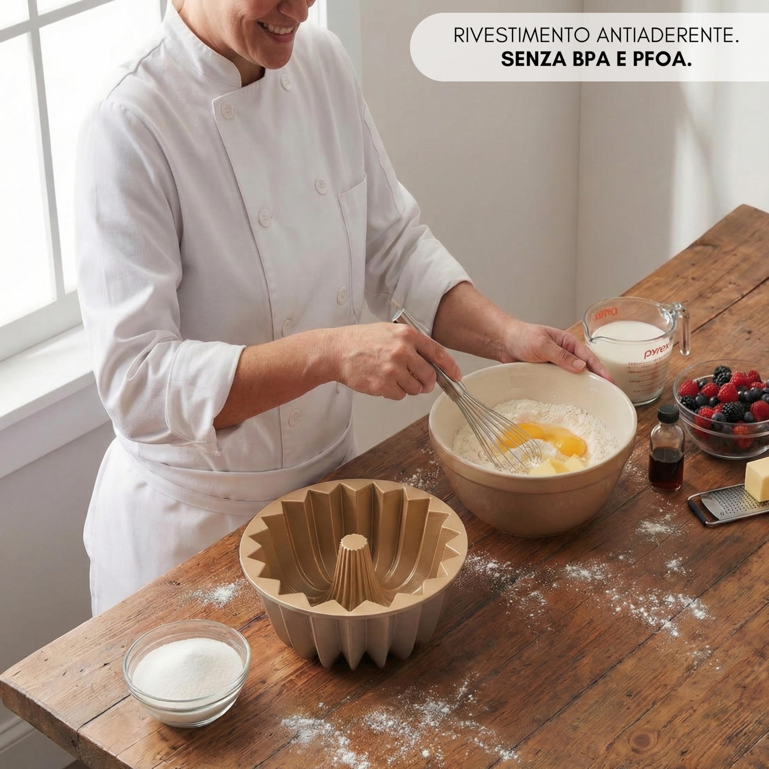 Erreke Stampo Torta Forno, Stampo Ciambella con Doppio Rivestimento Antiaderente, Alluminio Pressofuso Resistente, Savarin Cottura Uniforme, per Pasticceria, Flan, Budino, 24 cm, 2,5 litri, Gleam