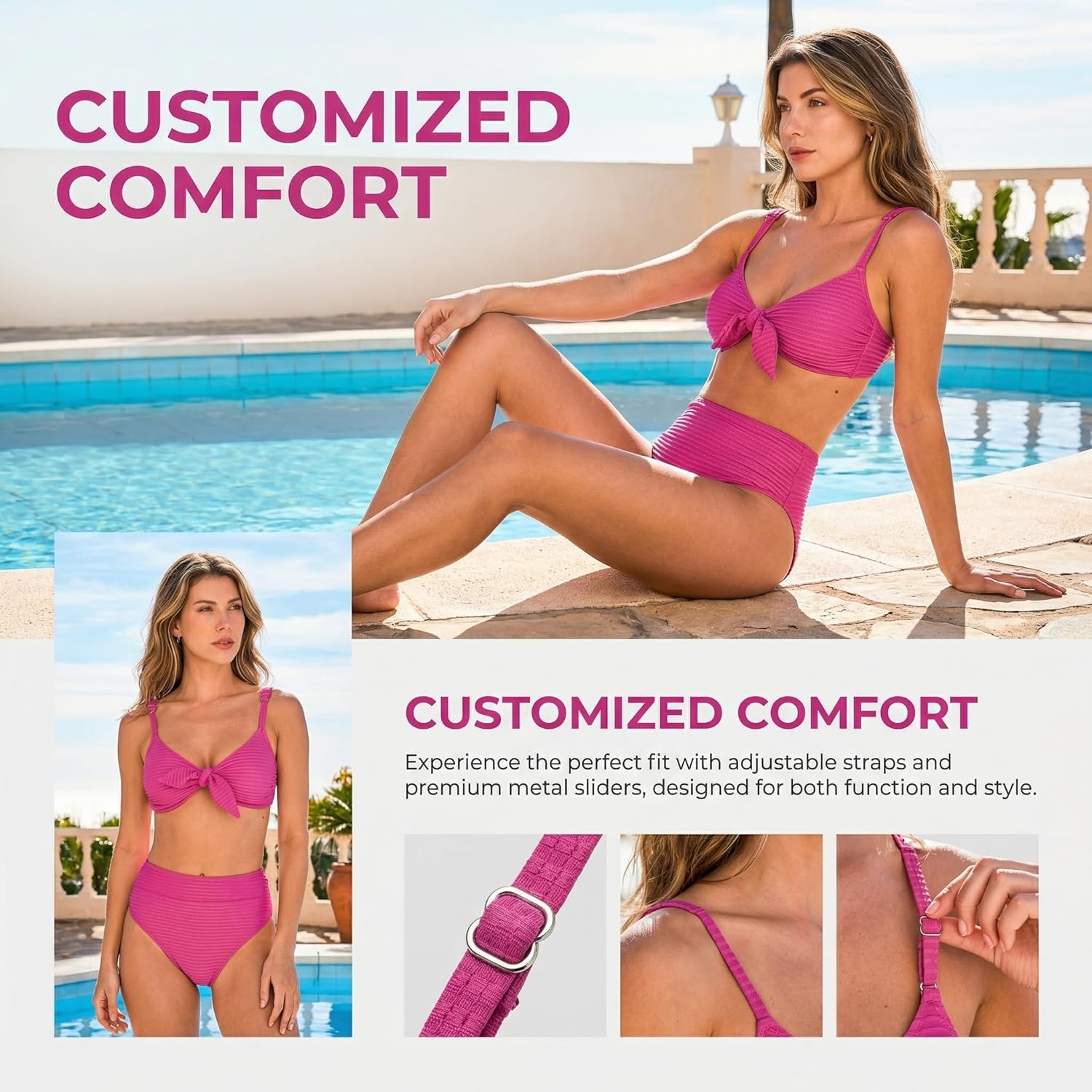 CUPSHE Two Piece Swimsuit for Women High Waisted V Neck 2026 Bikini Sets Knot Bunny Tie Bathing Suits for Beach