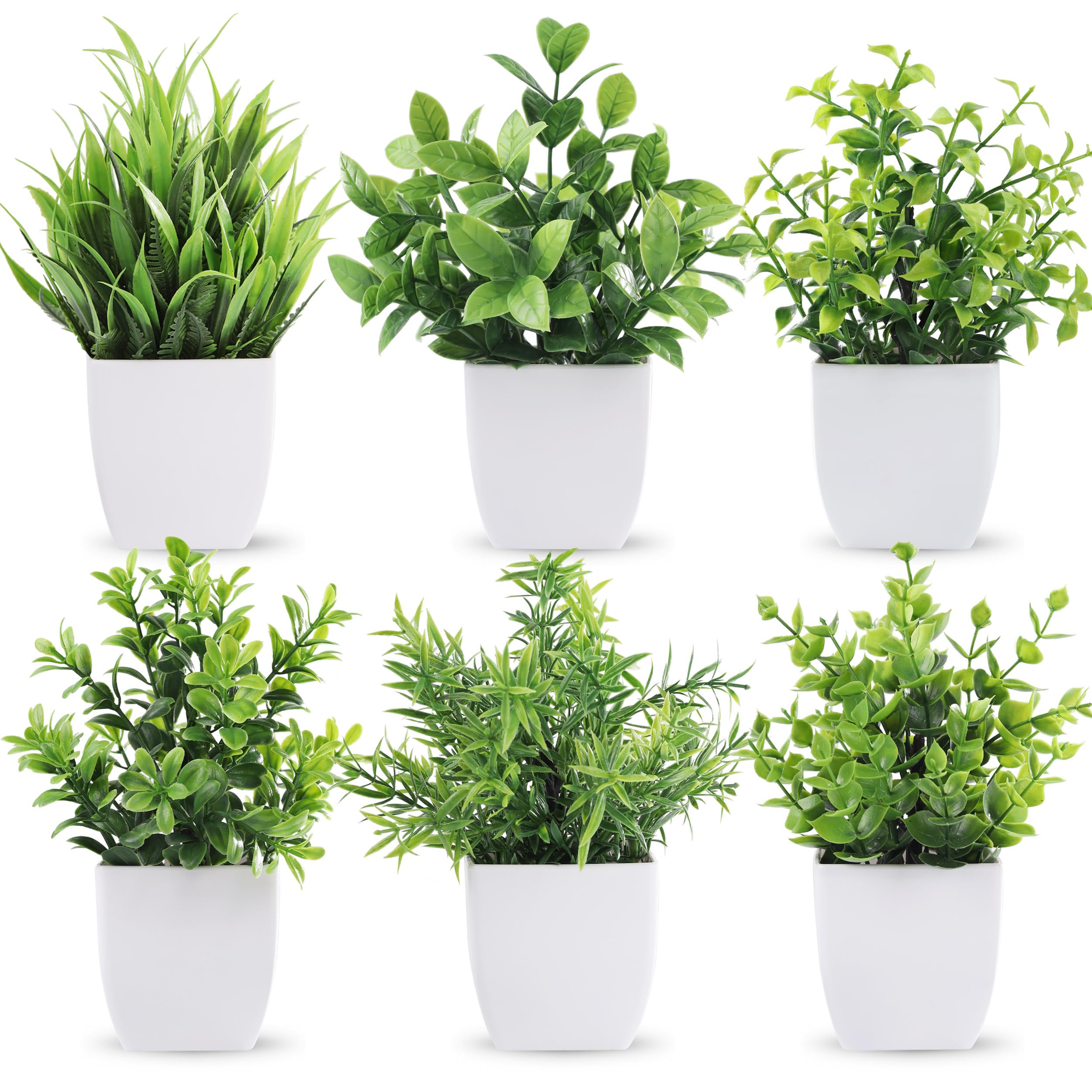 Der Rose 6 Pack Small Fake Plants Artificial Plants in Pots for Home Bthroom Bedroom Living Room Decor Indoor（Green）