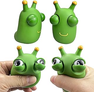 4PCS Funny Grass Worm Pinch Decompression Toys,Green Eye Bouncing Worm Squeeze Portable Squeeze Sensory Toys,Relieve Anxiety Toys.