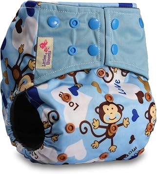 Littles & Bloomz, Reusable Pocket Real Cloth Nappy Washable Diaper Bamboo Charcoal, Pattern 27, with 2 Microfibre Inserts