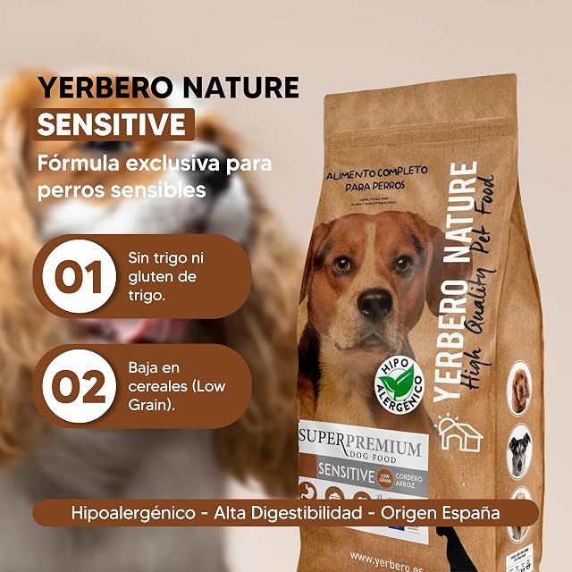 Foto 6 de 7 de Yerbero Nature Sensitive, Pienso Hipoalergénico para Perros Adultos, Alimento de Cordero, Low Grain, con Arroz