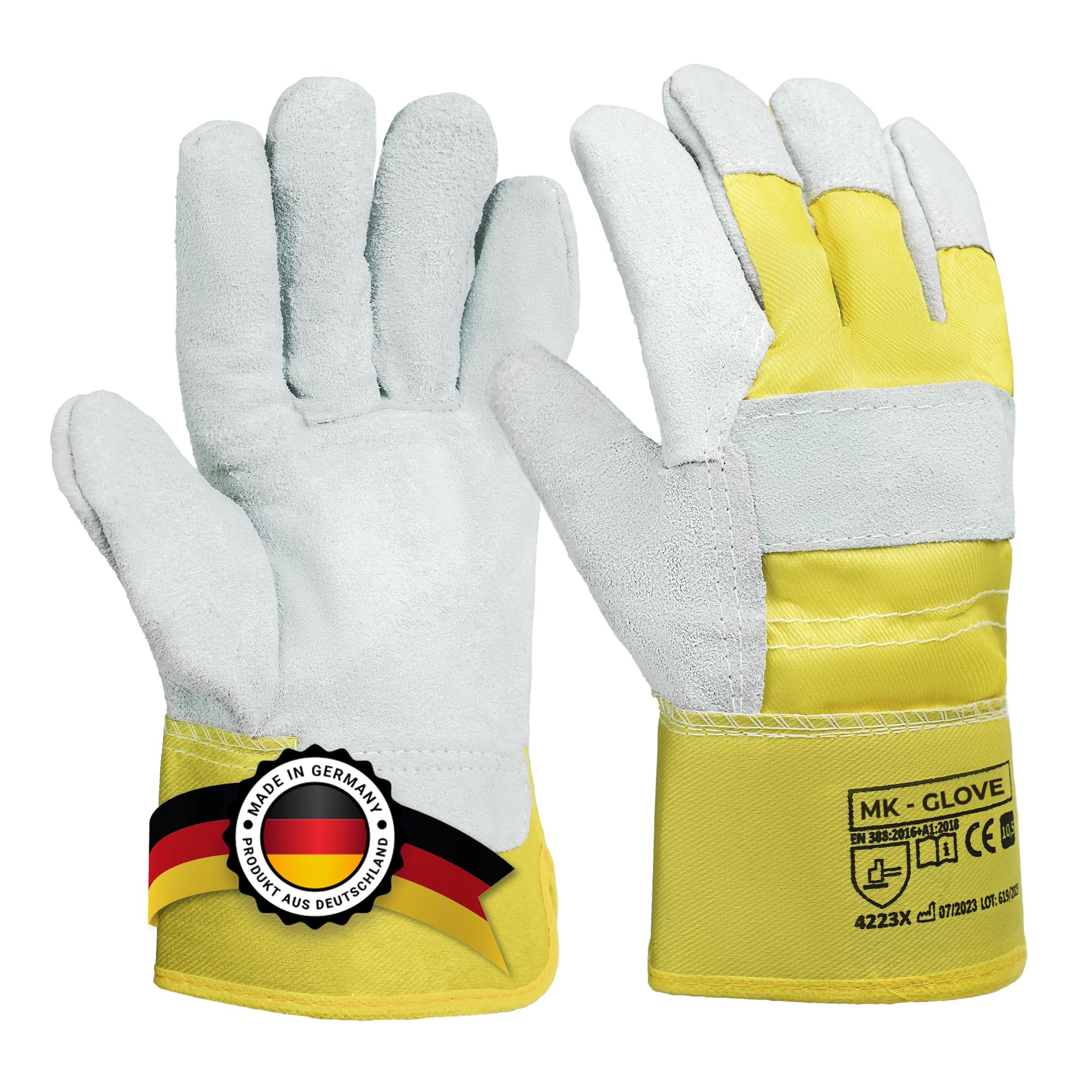 Robuste Arbeitshandschuhe Leder Herren - Größe 10,5-XXL, 12 Paar | Gartenhandschuhe mit Doppel Weiche Nähte, Handschuhe mit Handschuhanzieher für Baustelle Logistik