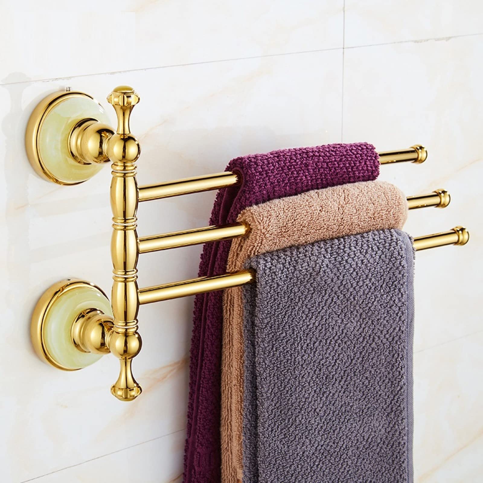 FGXHHS Full Copper Bath Towel Rack Toilet Pendant Set Bathroom Shelf Hardware Jade Gold Rack, Three Bars