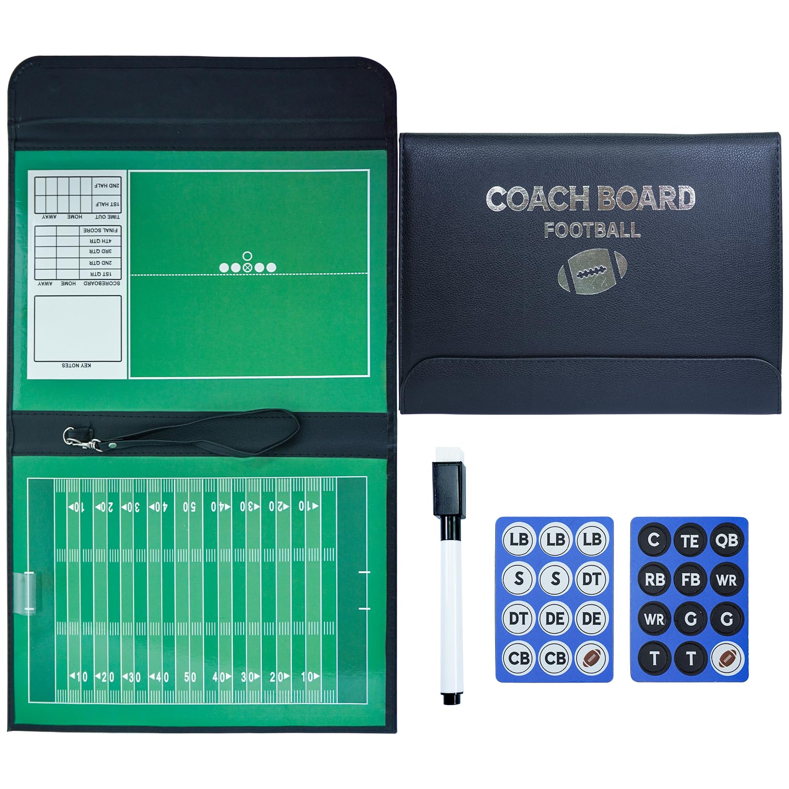 Pure Vie Premium Double-Sided Football Coaching Board Rugby Tactics Clipboard Gridiron Football Coach Dry Erase Whiteboard with Erase, Pen - Sporting