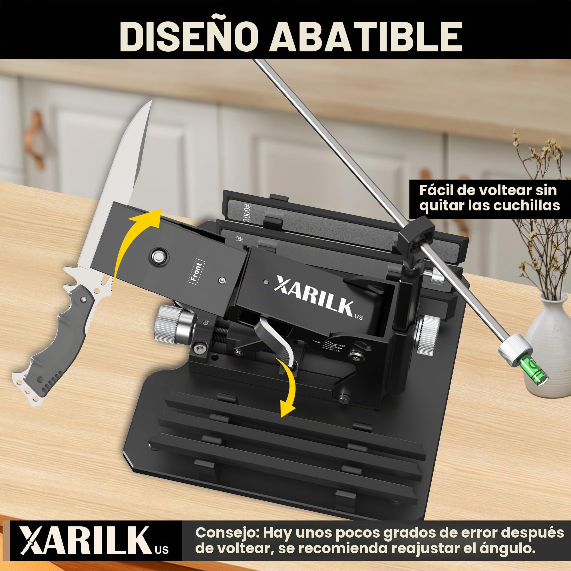 GEN2 - Sistema de afilado de cuchillos profesional mejorado | Aleación de aluminio, grano 320/800/2000, 3 placas de diamante, ángulo ajustable, afilado de precisión