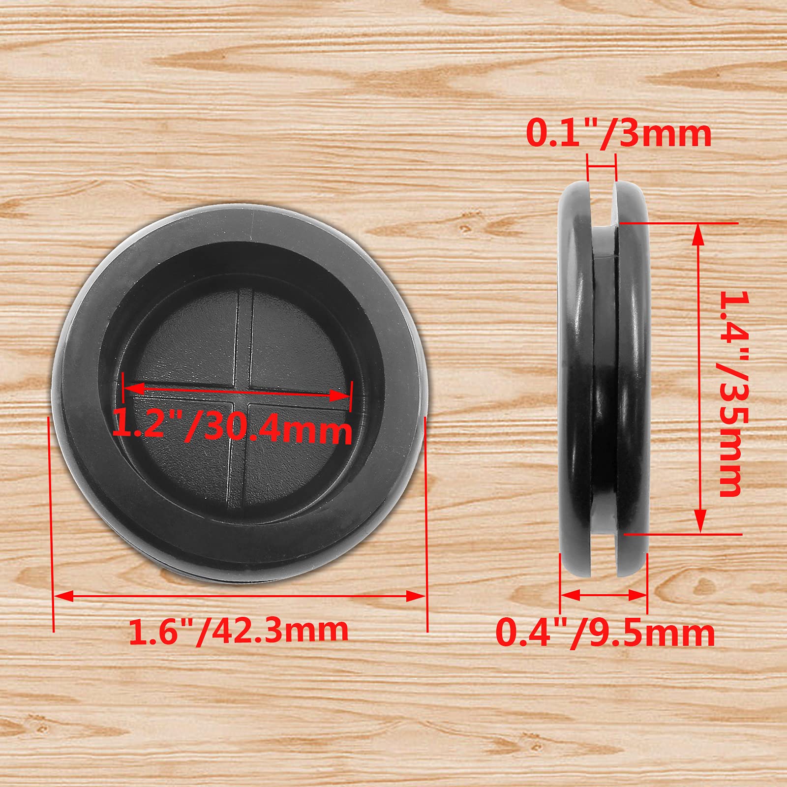 Zorveiio 1.2" ID 1.4" Drill Hole Rubber Hole Grommet with Box Knife, Rubber Hole Plugs Rubber Grommets Firewall Grommet Kit Wire Protection - 5 Pcs, Black 2