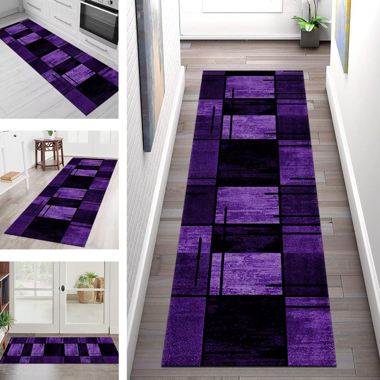 Tapis de couloir antidérapant et lavable violet pour sécuriser vos pas
