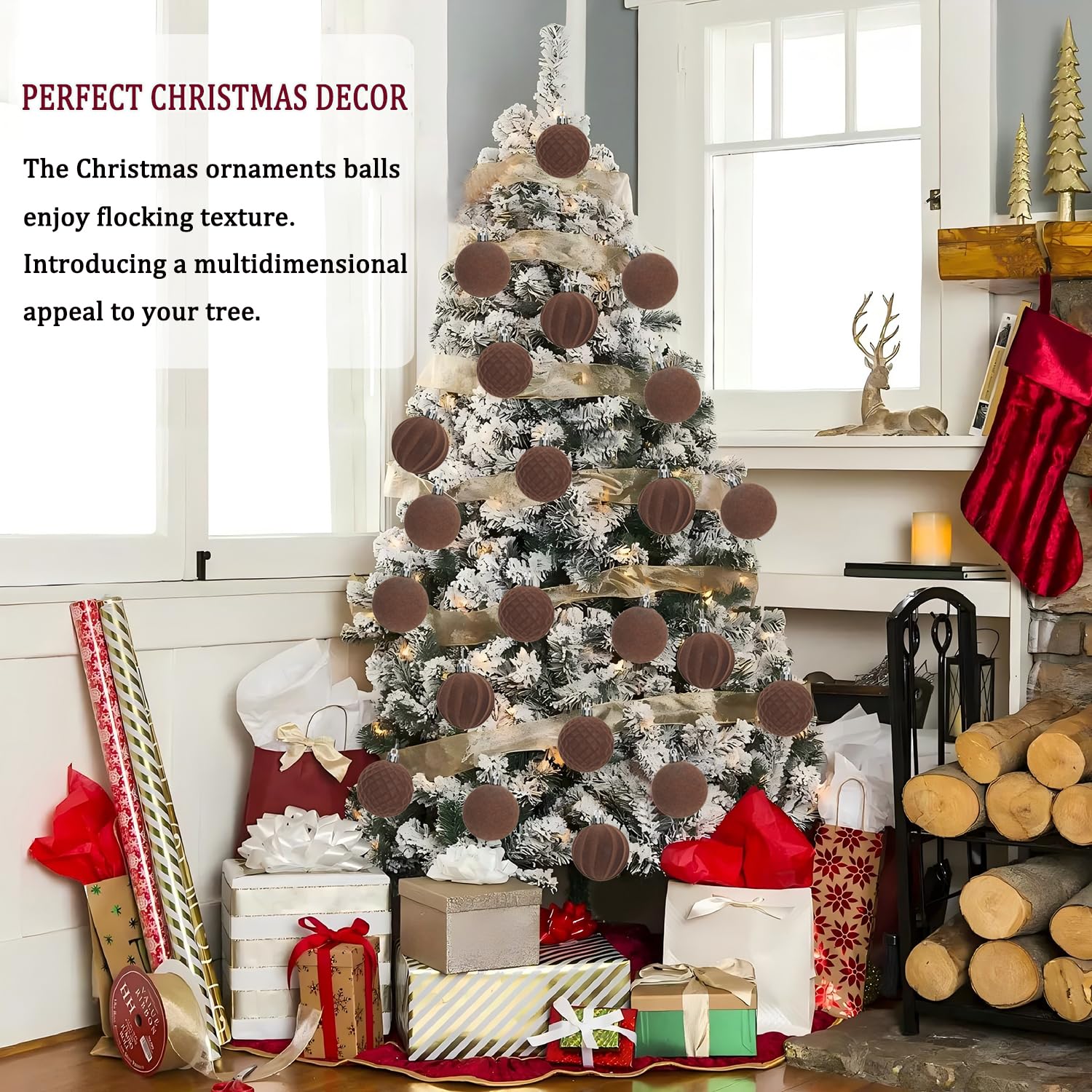 Miaikoe 16 Pcs Velvet Christmas Balls Hanging Ornaments Set - Image 2