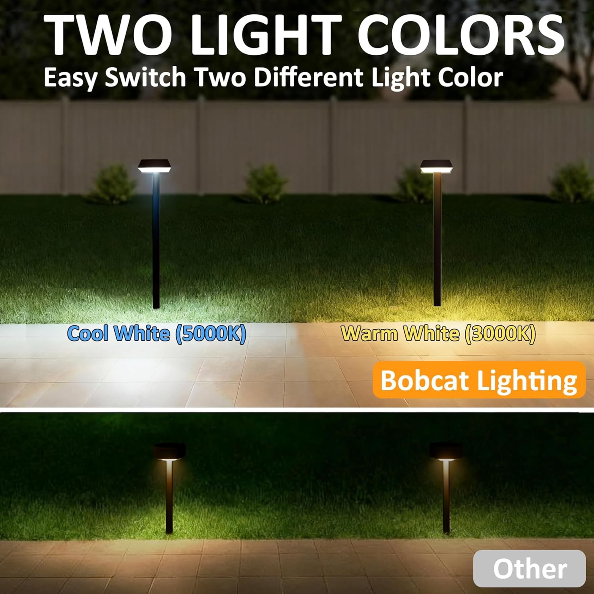 Bobcat Solar Wegeleuchten Super Hell 300 Lumen mit 2 in 1 Warmweiß und Tageslichtmodi, Schwarze LED Solarleuchten Außen Wasserdicht für Weg, Gehweg, Auffahrt oder Gehweg Licht (6 Pack)