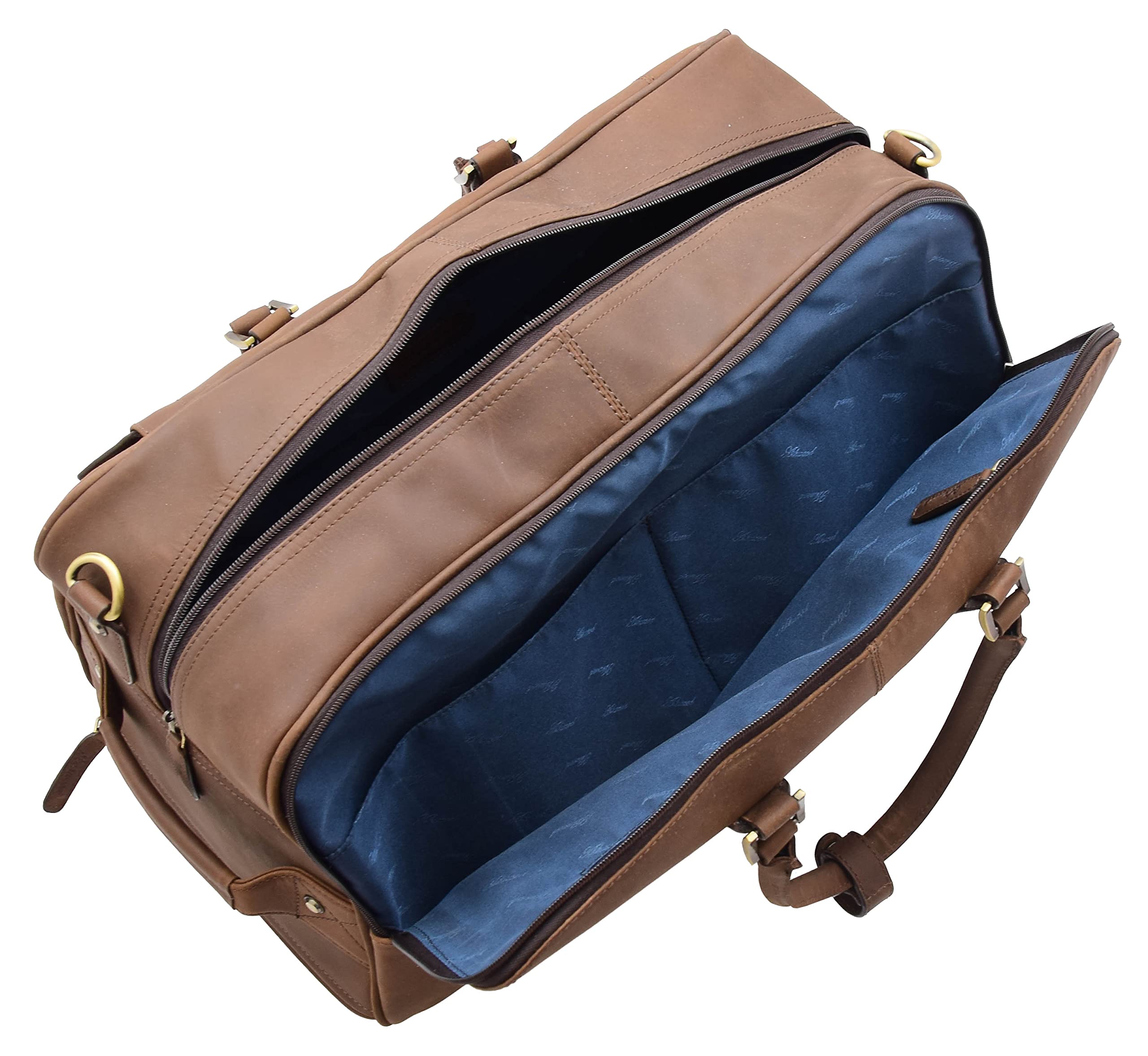 Skórzana teleskopowa rączka na kółkach torba podróżna torba bagażowa brązowa Holdalia, Brązowy, L: 52 x H: 29 x W: 27 cm, Wakacje