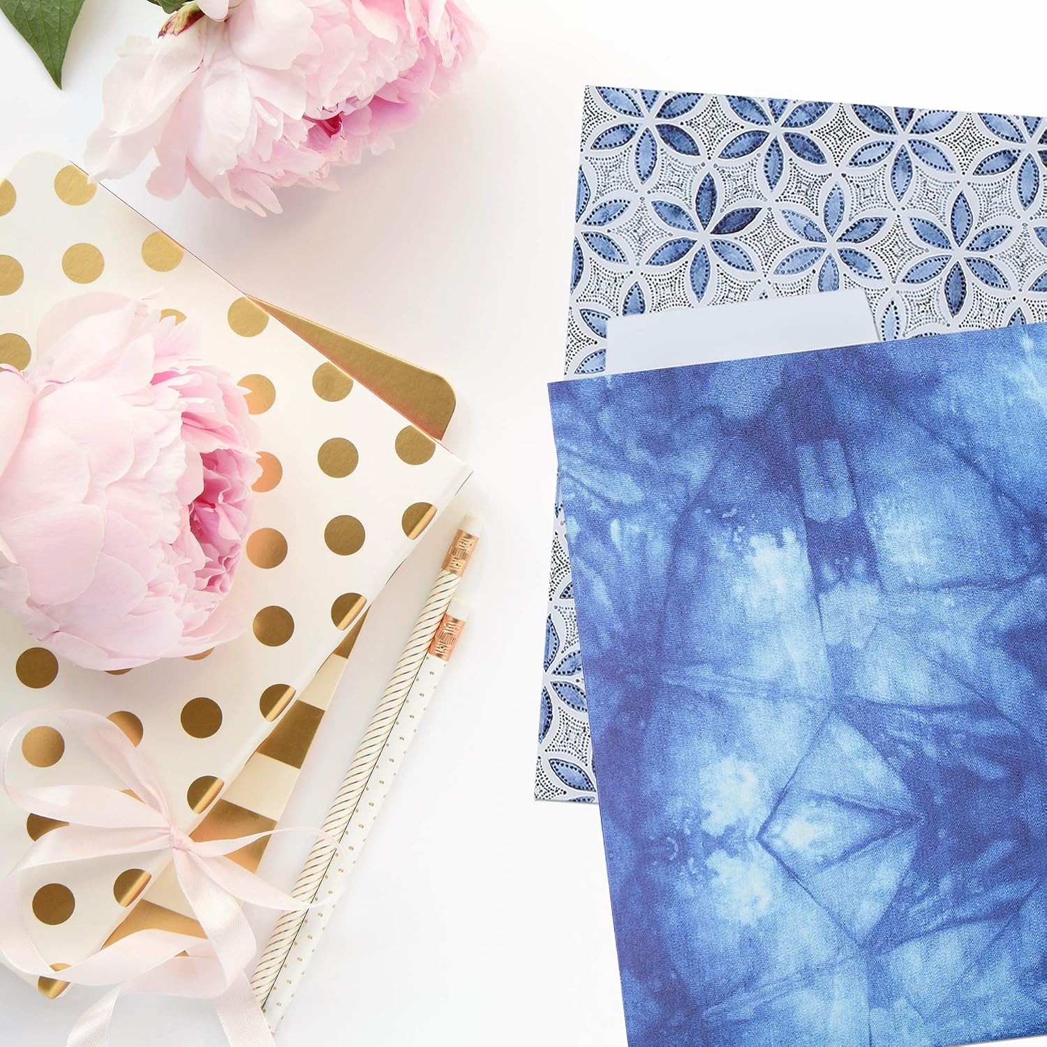 Decorative Gold Foil File Folders - 12 Blue Tie Dye Colored File Folders Letter Size, 1/3-Cut Tabs, Includes Cute Designs and Gold foil Font, Office Supplies File Filing Organizers, 9 x 11.5 Inches