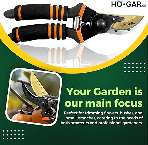 Miniatura 5 de HO.GAR Kit de tijeras de podar de titanio de alta calidad podadoras manuales profesionales resistentes, tijeras de jardinería, tijeras ergonómicas.