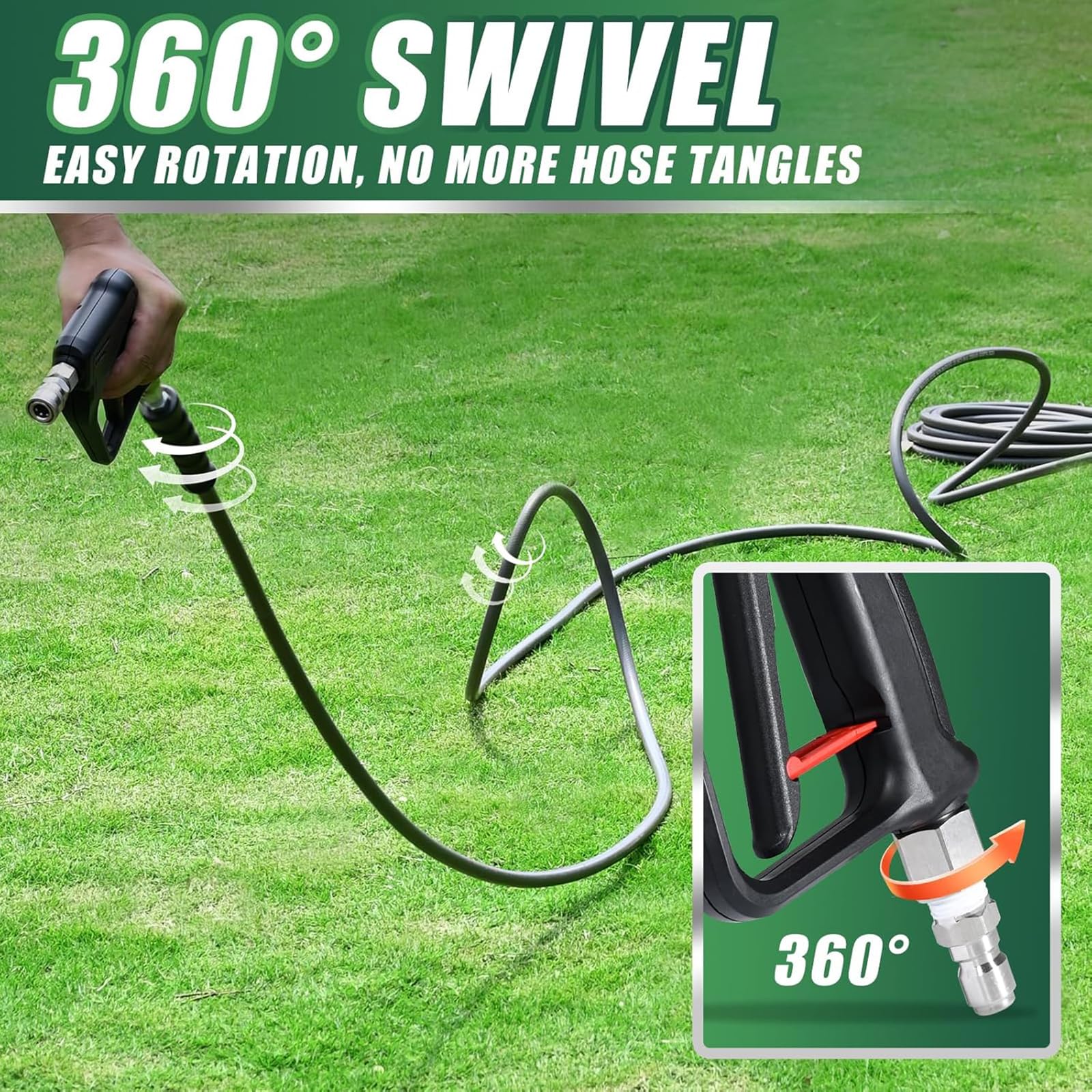 Boquilla de manguera de agua de metal de alta presión resistente arandela de jardín giratoria de 360 grados ajustable para jardín ergonómico