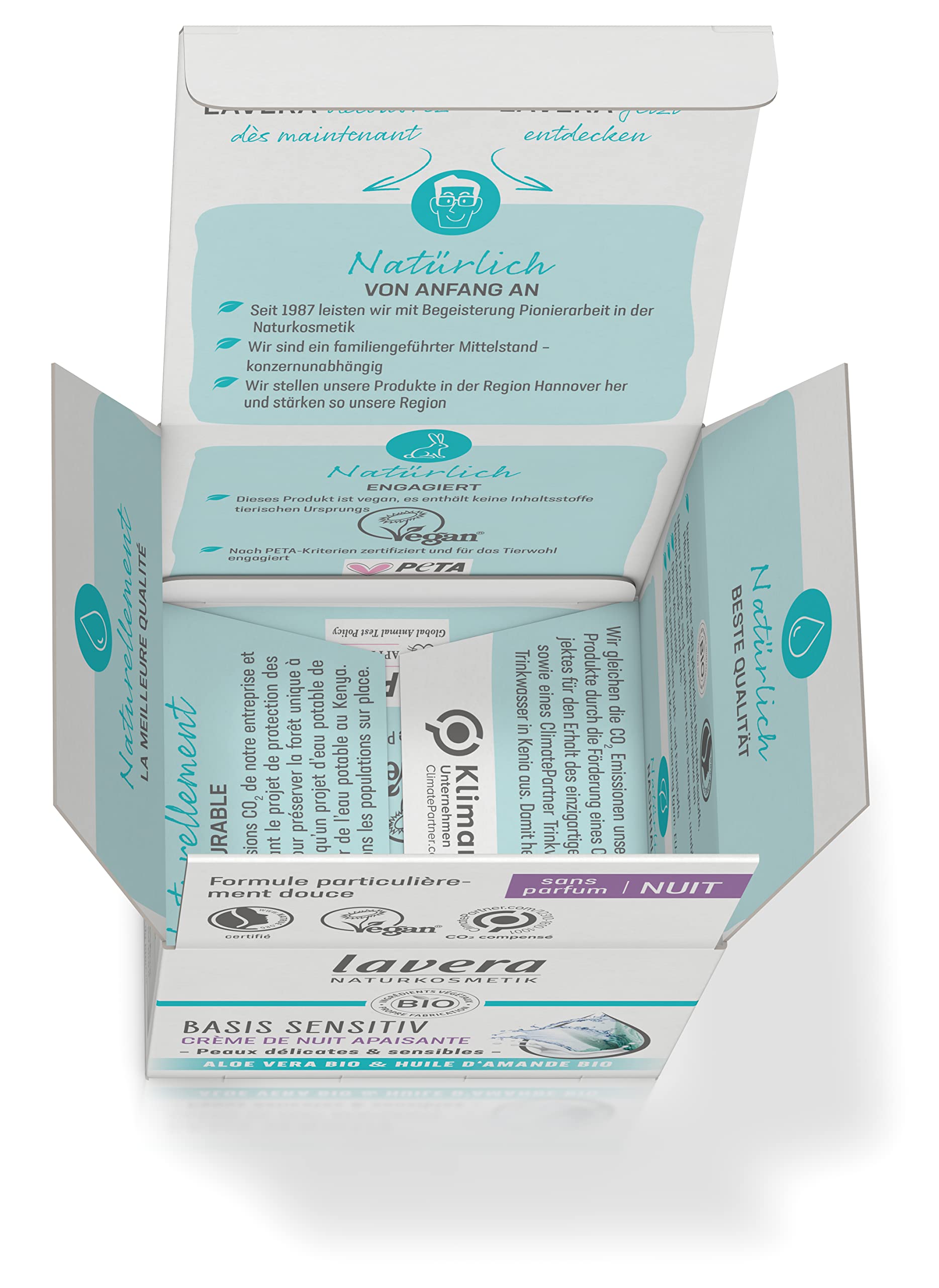 lavera basis sensitiv Kojący krem na noc - kosmetyki naturalne - wegański - organiczny aloes & Organiczny olejek migdałowy - nawilżający - krem do twarzy - pielęgnacja na noc - bez zapachu - 1 x 50 ml