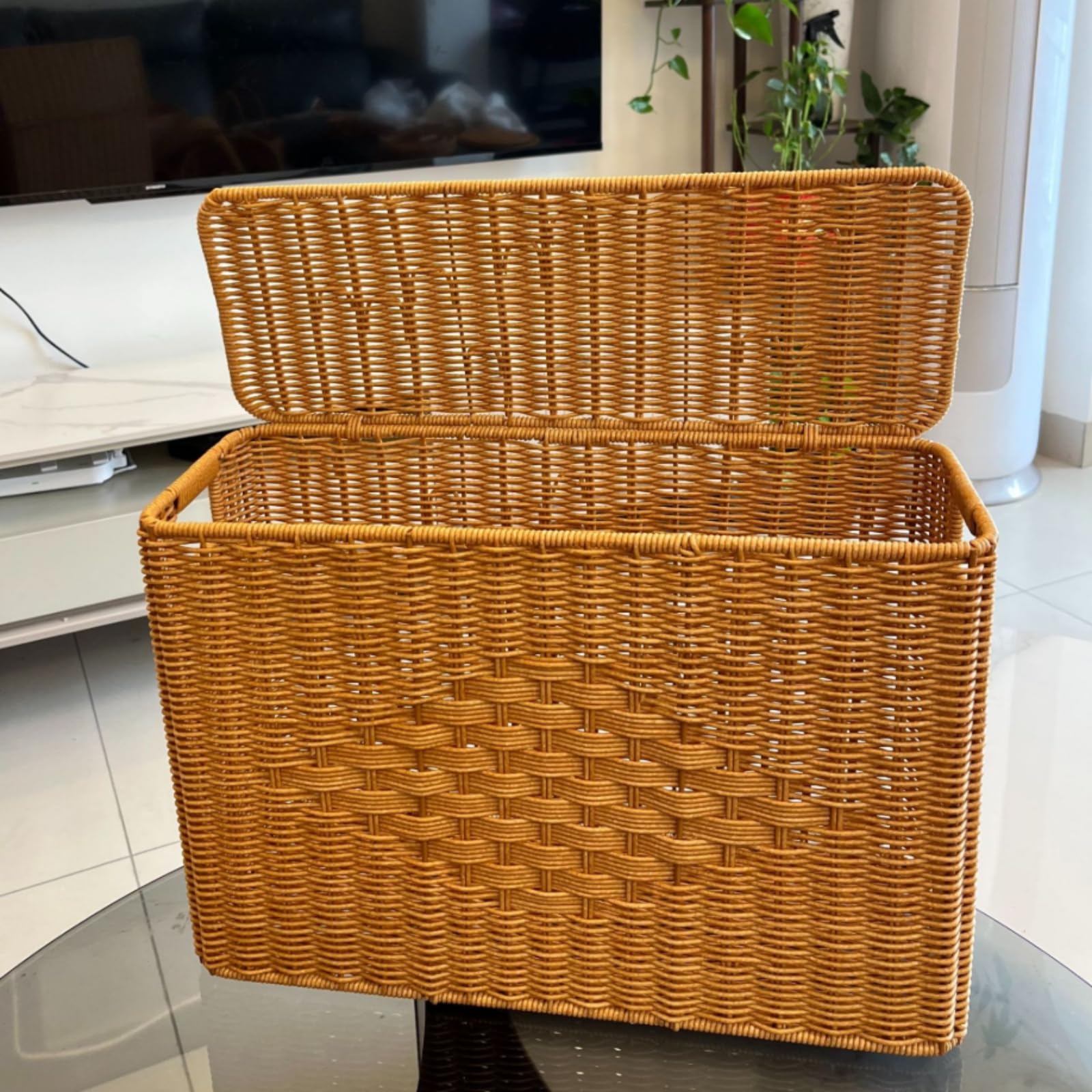 Cesta Organizadora de Almacenamiento con, 33cm X 48cm X 18cm, Cesta De Almacenamiento De Mimbre, Tamaño Grande