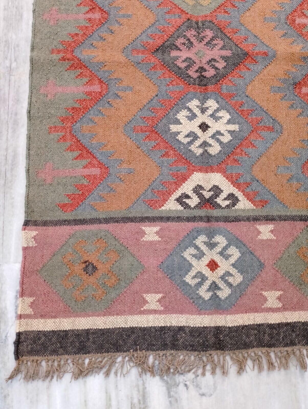 Tapis Kilim en laine et jute - Tapis bohème tissé à la main pour salon, chambre à coucher et entrée (200 x 300 cm)