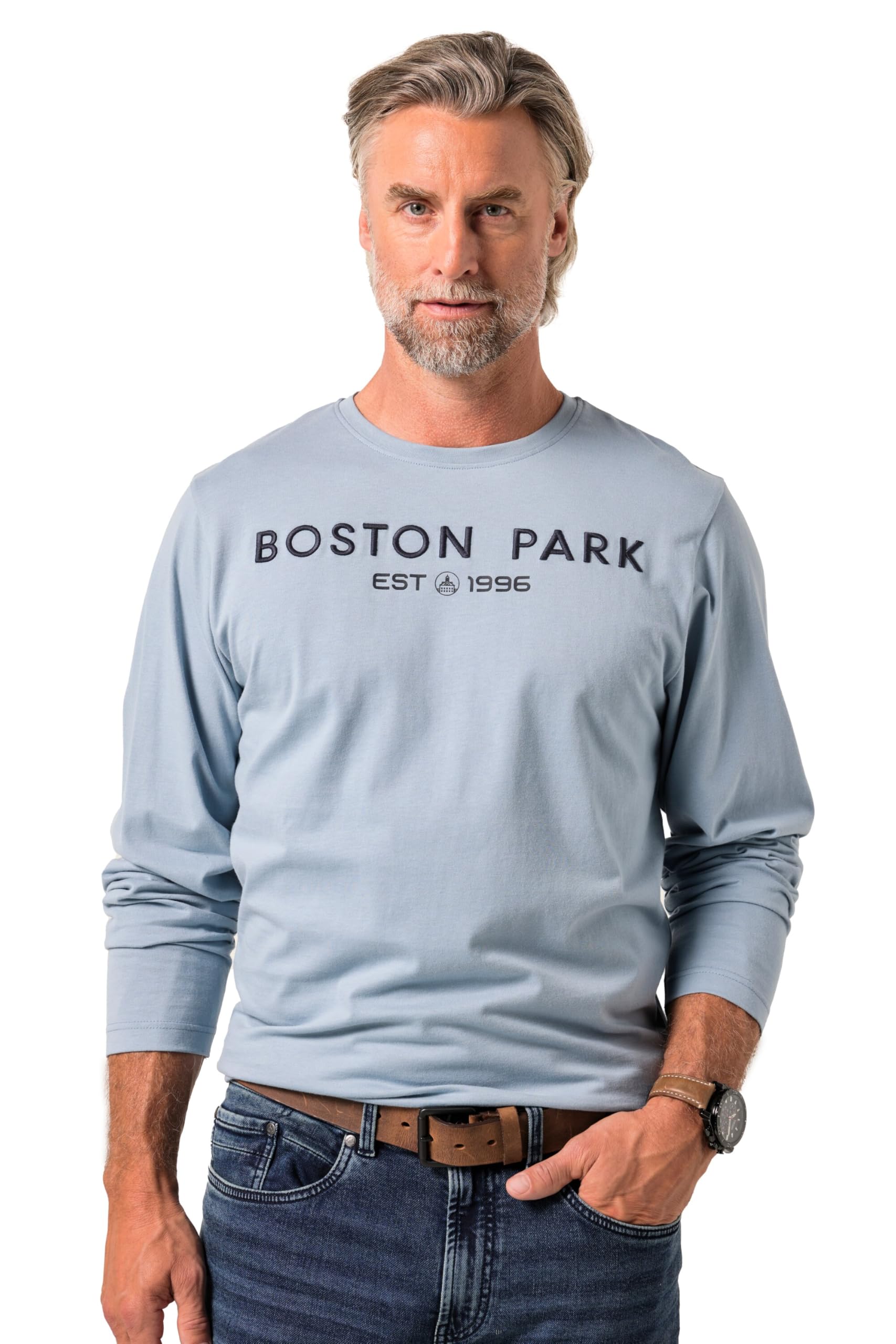 Boston Park Herren große Größen Übergrößen Menswear L-8XL Langarmshirt, Brustprint 841992
