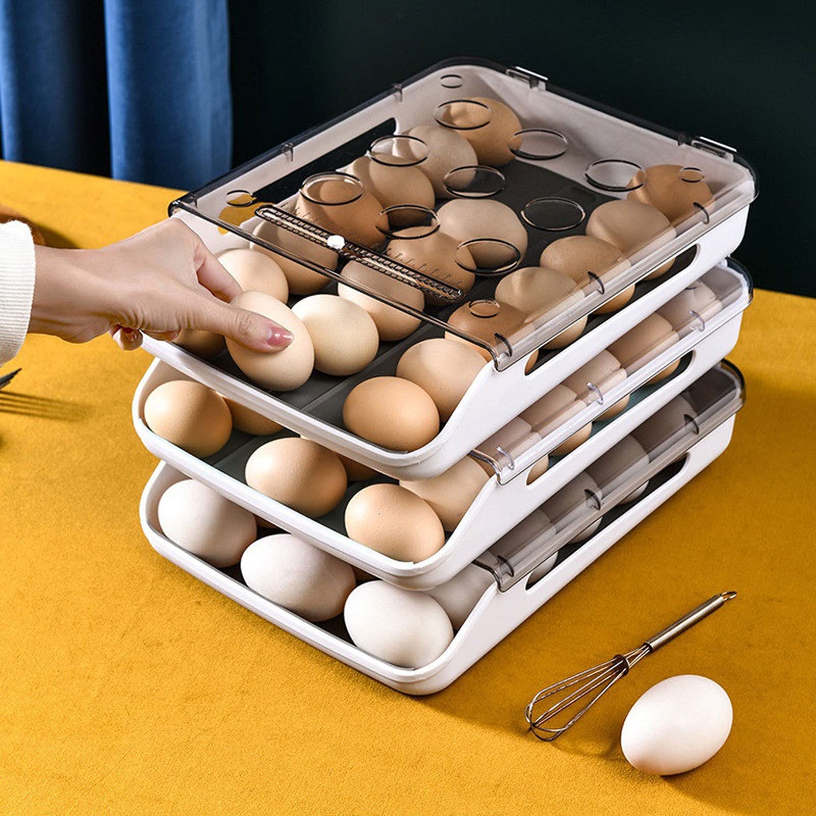 Boîte de Rangement, Boîte de Rangement Alimentaire Réfrigérateur Plateau à Oeufs Conteneur avec Couvercle Multifonctionnel Bac à Oeufs Accessoires de Cuisine (Bleu)