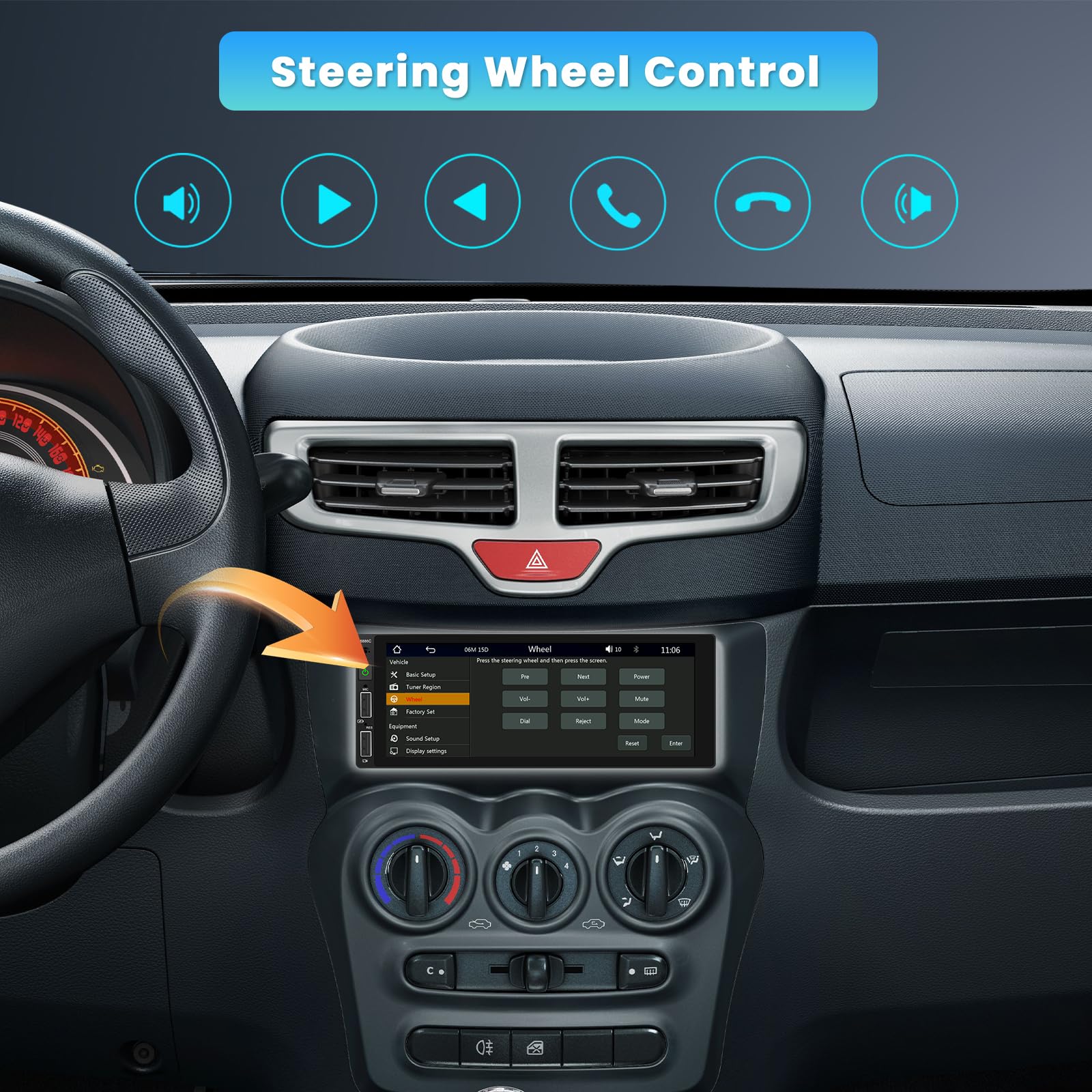 Inefala Wireless Carplay Radio Coche Bluetooth Pantalla 1 DIN con Android Auto inalámbrico, 6,9" Pantalla Táctil Autoradio Bluetooth con Mirror Link FM USB Type-C Mic SWC Cámara Trasera — view 5