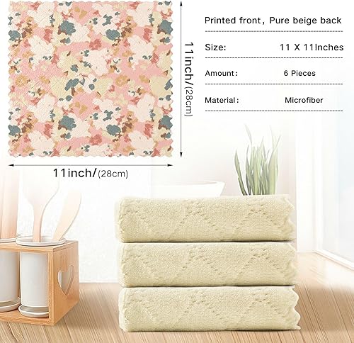 Miniatura 4 de linqin Floral Camouflage 6 Pack Quick Dry Kitchen Microfiber Towels Decorative Soft Kitchen Tea Towels Reusable for Countertop Oven