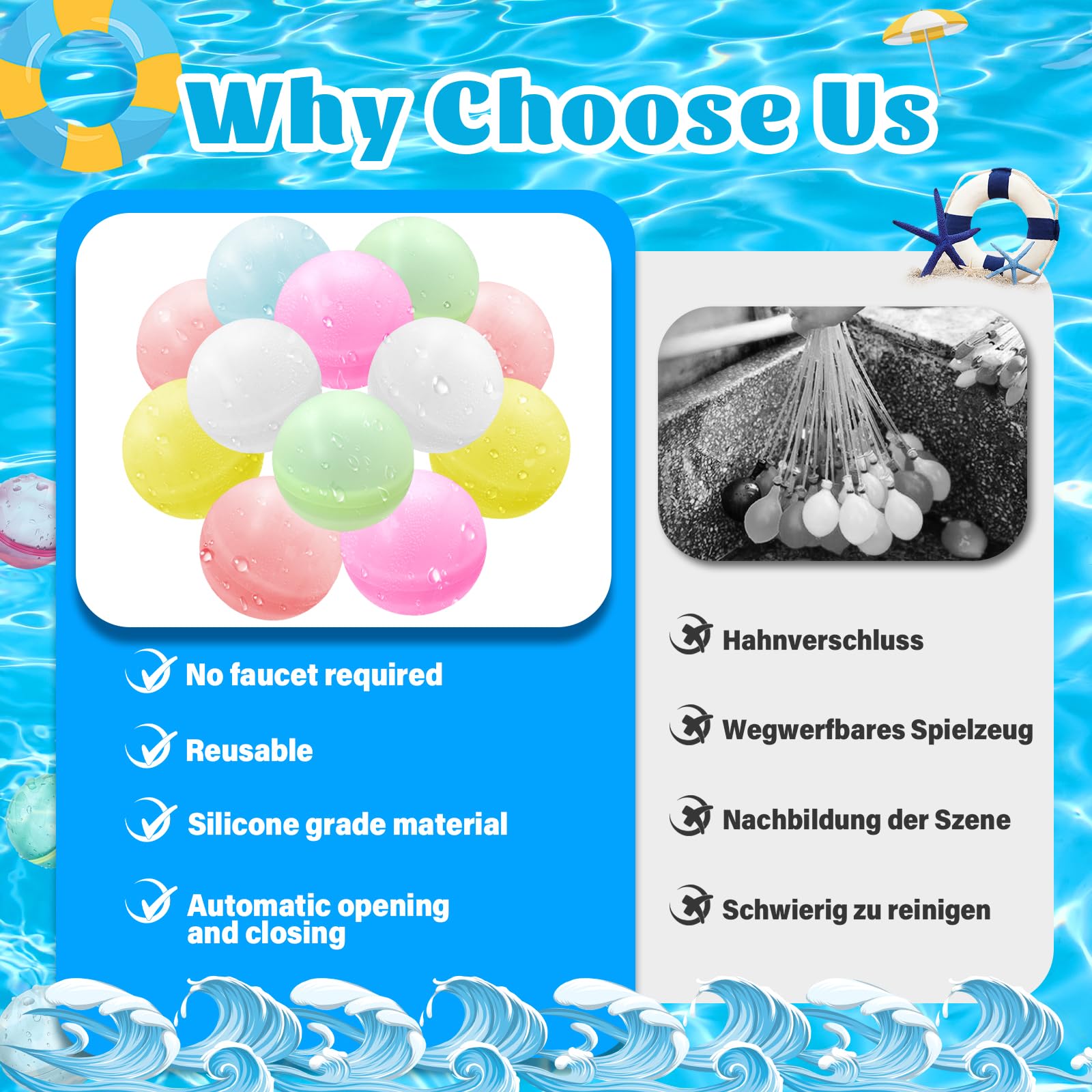 Bomba de agua reutilizable, 36 piezas de globos de agua de silicona, llenado rápido, para la fiesta de verano, lucha contra el agua, piscina, fiesta de jardín, playa